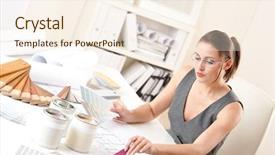  Presentation with interior designer - Colorful presentation theme enhanced with female interior designer working backdrop and a  colored foreground