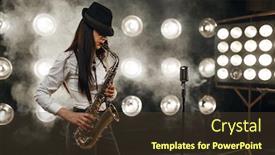  Presentation with jazz - PPT theme with female-jazz-musician-in-hat background and a tawny brown colored foreground