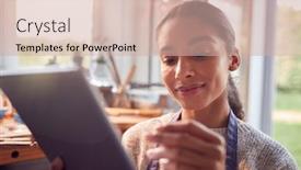  Presentation with studio - Beautiful presentation theme featuring female-jeweller-comparing-ring backdrop and a soft green colored foreground