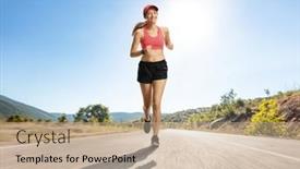  Presentation with asphalt road - PPT layouts enhanced with female-jogger-in-shorts-running background and a soft green colored foreground
