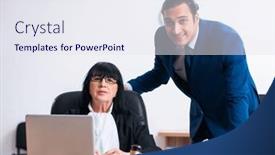  Presentation with judge - Presentation theme having female-judge-and-her-assistant background and a sky blue colored foreground