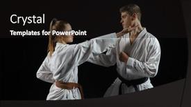  Presentation with karate - Presentation design with female-karate-fighter-on-training background and a  colored foreground