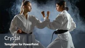  Presentation with fighters - Colorful presentation enhanced with female-karate-fighters-dark-smoky backdrop and a ocean colored foreground