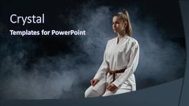  Presentation with kimono - Colorful presentation theme enhanced with female-karatekas-training-in-white backdrop and a wine colored foreground