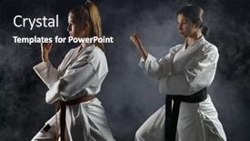  Presentation with kimono - Cool new slide set with female-karatekas-training-in-white backdrop and a dark gray colored foreground