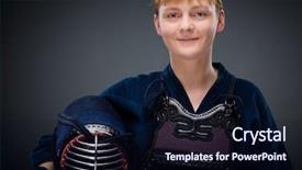  Presentation with female - PPT layouts enhanced with female kendo fighter with men background and a wine colored foreground