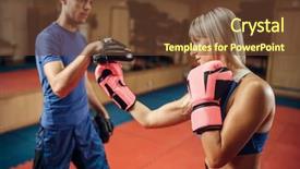  Presentation with muay thai kickboxing kickboxer boxing - Colorful slide set enhanced with female kickboxer practicing hand punch backdrop and a tawny brown colored foreground