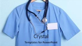  Presentation with t shirt on hanger design - Presentation theme having female lab coat - doctor shirt with stethoscope background and a  colored foreground