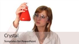  Presentation with technical - Colorful slides enhanced with female lab technical performing backdrop and a coral colored foreground