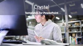  Presentation with lab - Cool new slides with female-lab-technician-sitting backdrop and a ocean colored foreground