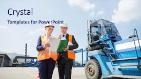  Presentation with buildings engineering construction engineers - Theme having female labor - engineers reading file in shipping background and a  colored foreground