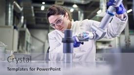  Presentation with laboratory - PPT theme enhanced with female-laboratory-assistant-in-white background and a light blue colored foreground