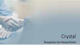  Presentation with shaking hands - Presentation featuring female labour - two businesspeople shaking hands indoors background and a light blue colored foreground