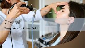  Presentation with exam - Cool new PPT layouts with female-laryngologist-and-patient-nose backdrop and a light blue colored foreground