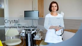  Presentation with ent - Audience pleasing PPT theme consisting of female-laryngologist-at-ent-combine backdrop and a light blue colored foreground