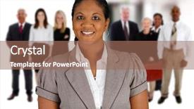  Presentation with business leaders - Colorful PPT theme enhanced with female leaders - business team of mixed races backdrop and a coral colored foreground