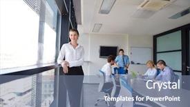  Presentation with business leaders - Beautiful presentation theme featuring female leaders - business woman with her staff backdrop and a seafoam green colored foreground