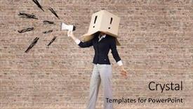  Presentation with carton fungi - Presentation enhanced with female leaders - businesswoman wearing carton box background and a  colored foreground