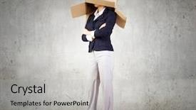  Presentation with box carton - Slide set with female leaders - confident businesswoman wearing carton box background and a  colored foreground
