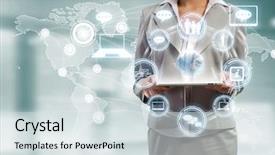  Presentation with high tech - Presentation with female leaders - image of businesswoman with tablet background and a sky blue colored foreground