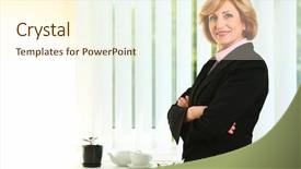  Presentation with successful - Colorful PPT theme enhanced with female leaders - senior successful businesswoman in office backdrop and a cream colored foreground