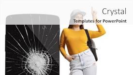  Presentation with cracked - Slide set with female-leaning-on-a-phone background and a  colored foreground