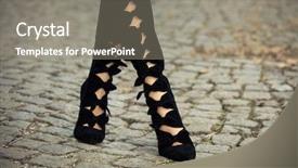  Presentation with black female - Beautiful PPT layouts featuring female legs in black autumn high heels boots on cobble closeup selective focus backdrop and a gray colored foreground
