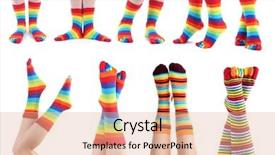  Presentation with socks - Amazing slide deck having female legs in colorful sock backdrop and a coral colored foreground