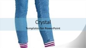  Presentation with socks - Presentation theme having female legs in colorful socks and sneakers isolated on white background and a light blue colored foreground