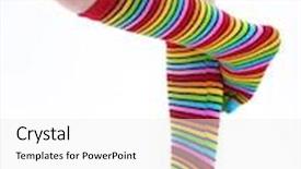  Presentation with socks - Colorful theme enhanced with female legs in colorful striped socks isolated on white backdrop and a white colored foreground