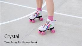  Presentation with close up of cinnamon roll - Amazing slides having female legs in roller backdrop and a light gray colored foreground