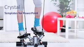 Presentation with trainer - Beautiful presentation design featuring female legs on stepper trainer exercising backdrop and a sky blue colored foreground