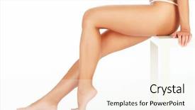  Presentation with female - Amazing PPT theme having female legs on white background backdrop and a cream colored foreground
