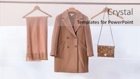  Presentation with brown leather - PPT layouts having female-leopard-pattern-clothes-long background and a coral colored foreground