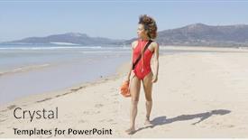  Presentation with lifeguard - Presentation theme enhanced with female-lifeguard-walking-along-beach background and a lemonade colored foreground