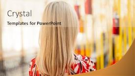  Presentation with hair salon - Amazing slide set having female long blonde hair rear view indoor beauty salon backdrop and a lemonade colored foreground