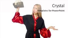  Presentation with magician - Beautiful presentation design featuring female magician isolated on white backdrop and a white colored foreground