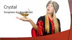  Presentation with female power plugs - Slide set with female magician isolated on white background and a white colored foreground