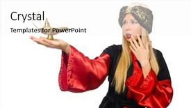  Presentation with magician - Presentation design consisting of female magician isolated on white background and a white colored foreground