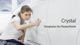  Presentation with maintenance - Presentation featuring female maintenance engineer examining car background and a light gray colored foreground