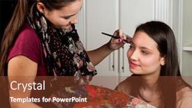  Presentation with pallet - Audience pleasing presentation design consisting of female make-up artist working with a painter's pallet in her hands backdrop and a tawny brown colored foreground