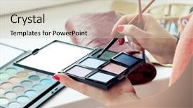 Presentation with makeup artist - Beautiful PPT layouts featuring female makeup artist with cosmetics backdrop and a soft green colored foreground