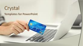  Presentation with online payment - PPT layouts with female making online payment close background and a sky blue colored foreground