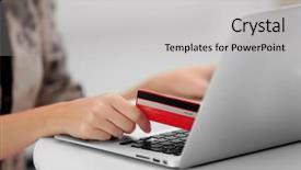  Presentation with online payment - Slide deck featuring female making online payment close background and a  colored foreground