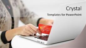  Presentation with online payment - Colorful slide set enhanced with female making online payment close backdrop and a  colored foreground