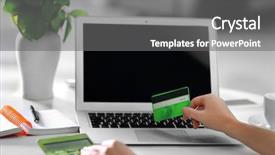  Presentation with online payment - Audience pleasing PPT layouts consisting of female making online payment close backdrop and a  colored foreground