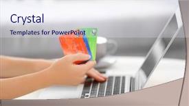  Presentation with online payment - Colorful PPT layouts enhanced with female making online payment close backdrop and a sky blue colored foreground