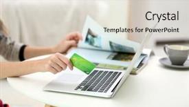  Presentation with online payment - Theme enhanced with female making online payment close background and a  colored foreground