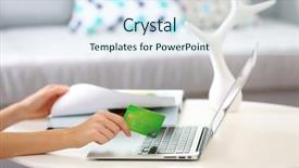  Presentation with online payment - Presentation design featuring female making online payment close background and a  colored foreground