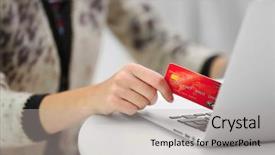  Presentation with online payment - Presentation theme consisting of female making online payment close background and a  colored foreground